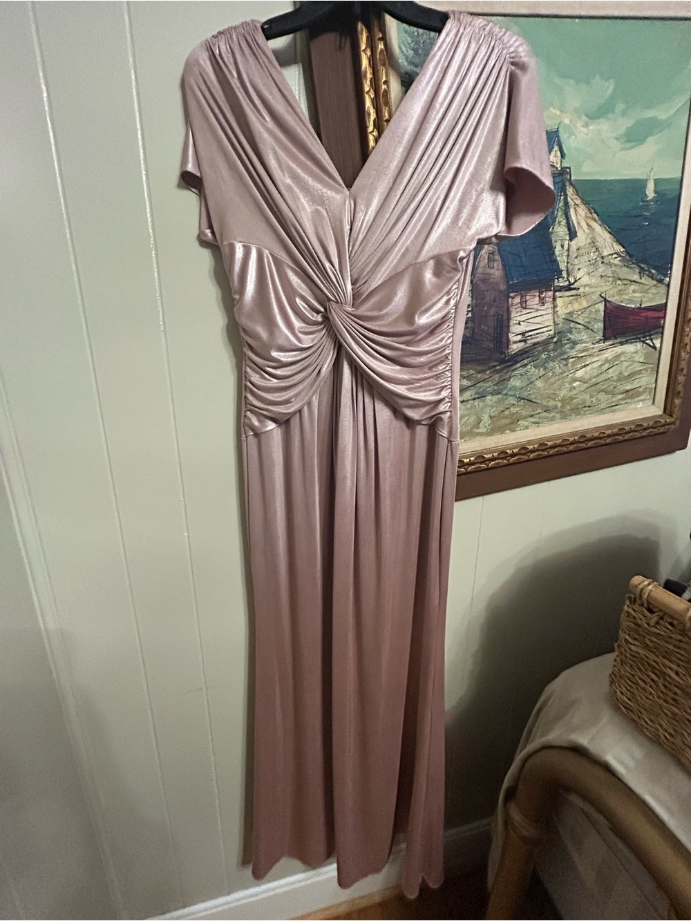 Adrianna Papell Shimmer Rose Maxi Dress with Twist Front